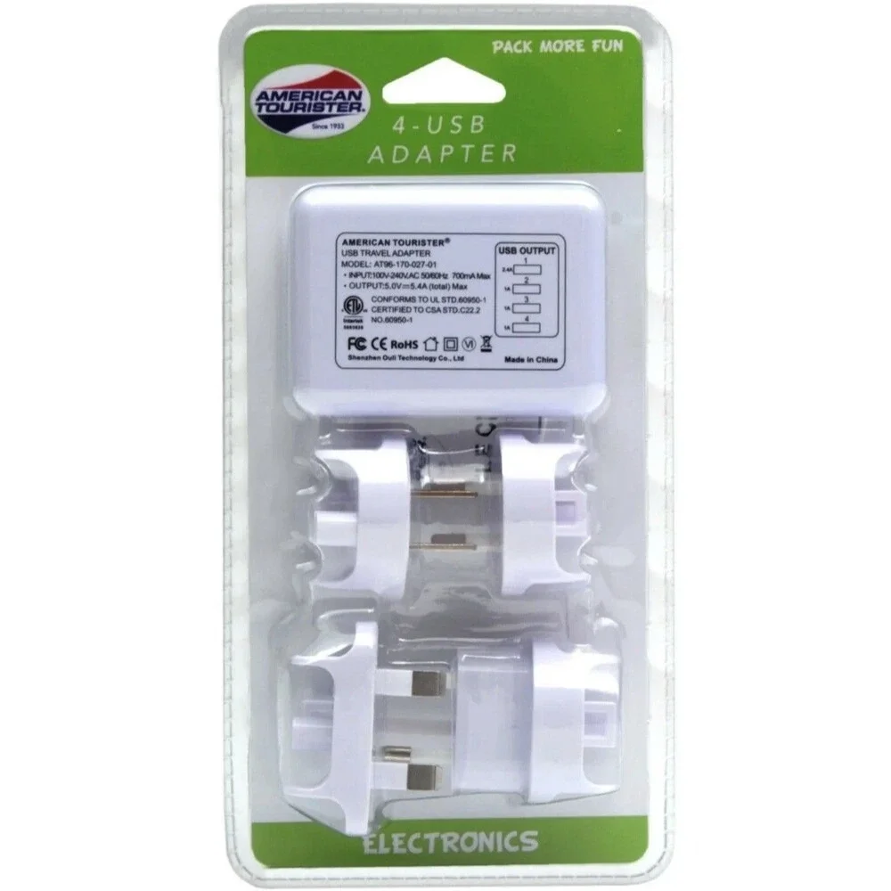 American Tourister 4-USB Travel Adapter Kit White AT96-170-027-01 Global Plug